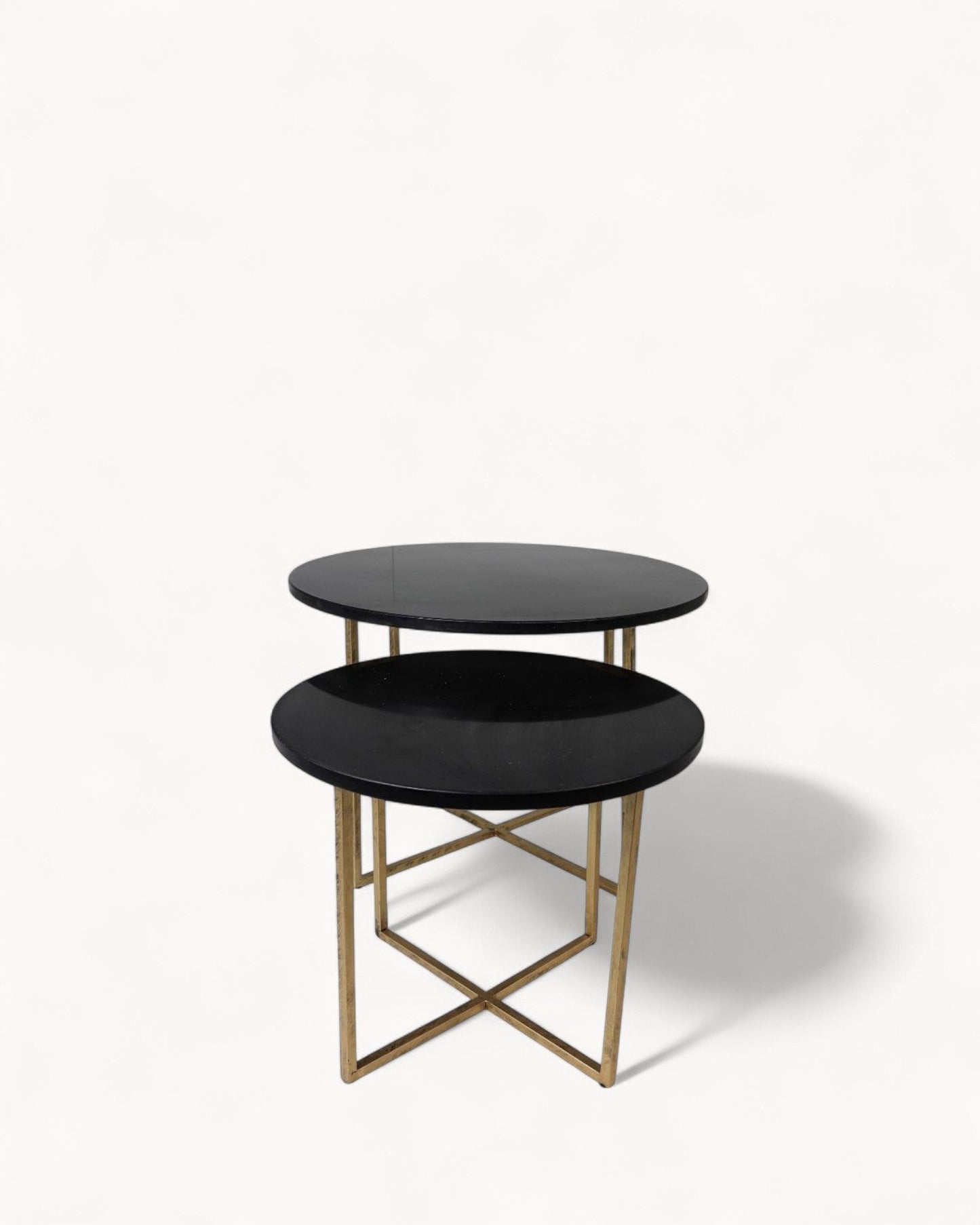 HSM Collection – 2-Piece Round Coffee Table Set – Black and Gold Marble