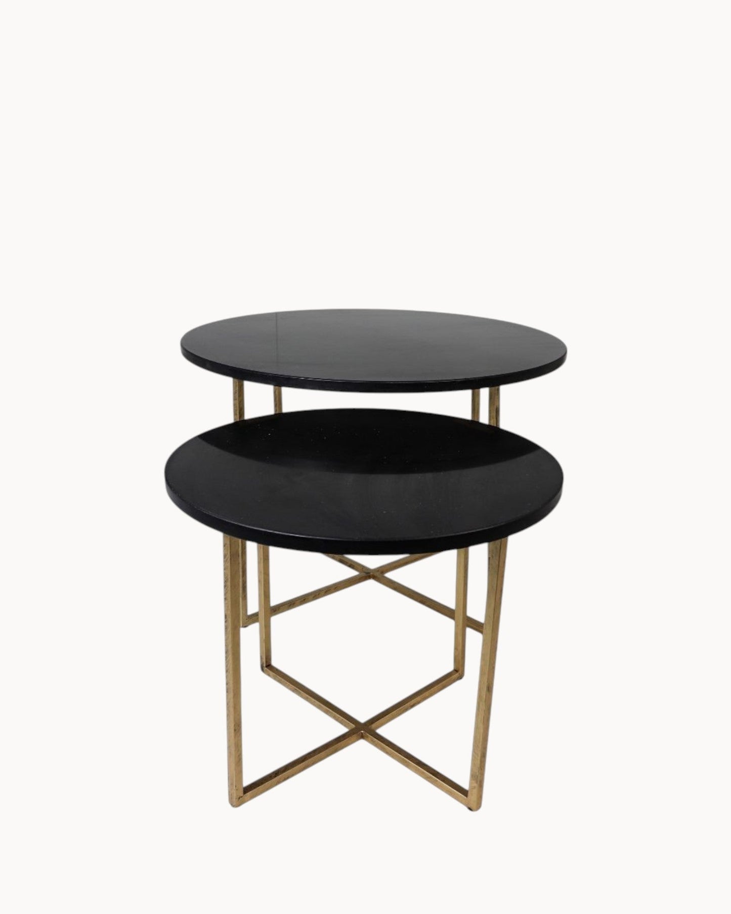HSM Collection – 2-Piece Round Coffee Table Set – Black and Gold Marble