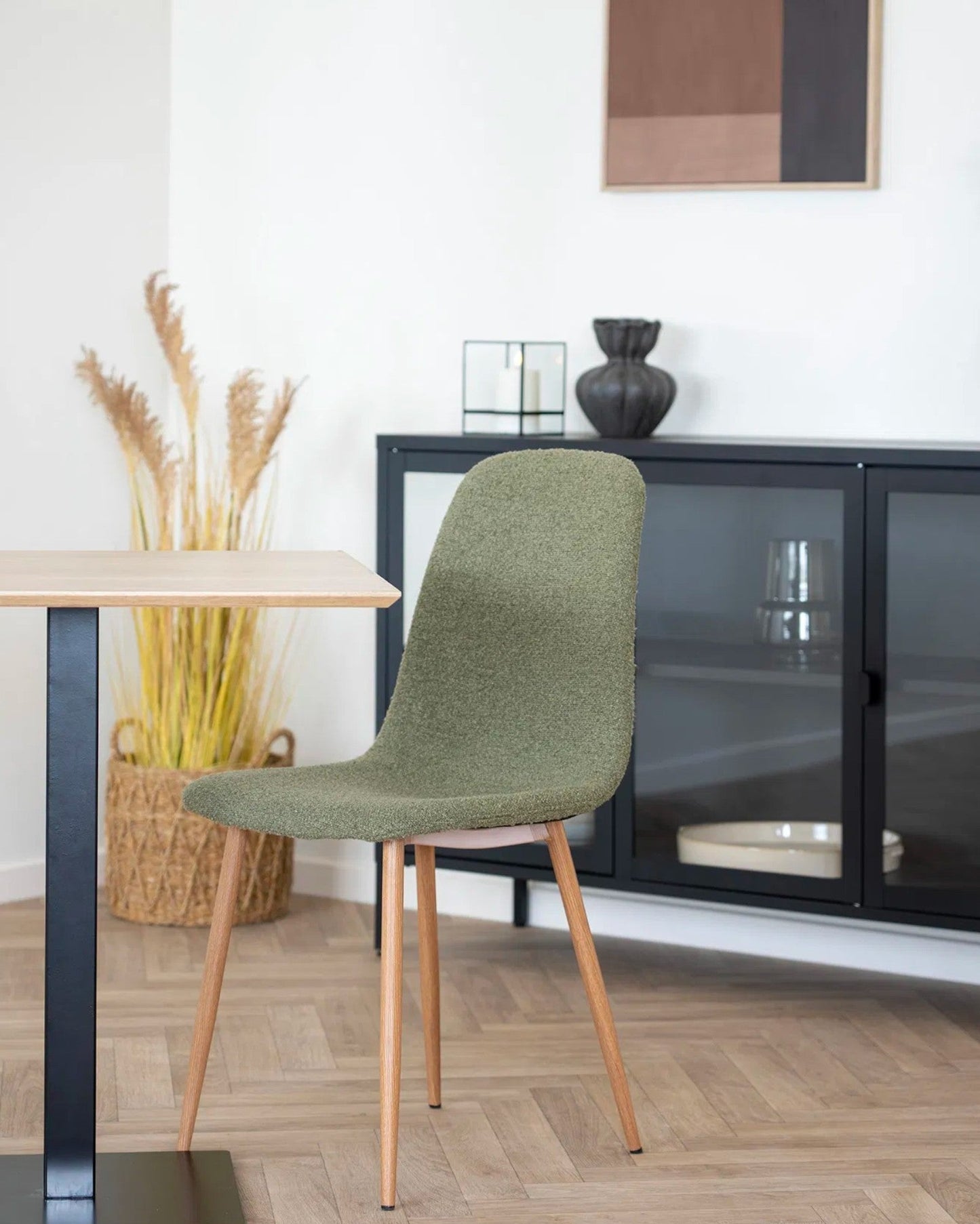 Dark Green Stockholm Dining Chair with Steel Frame and Upholstered Seat