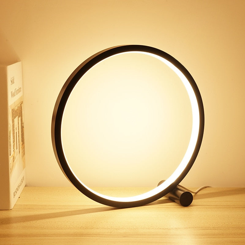 Contemporary Dimmable Halo LED Nightstand Lamp - Aluminum & PVC, Minimalist Style
