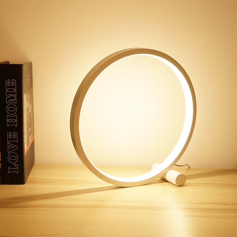 Contemporary Dimmable Halo LED Nightstand Lamp - Aluminum & PVC, Minimalist Style