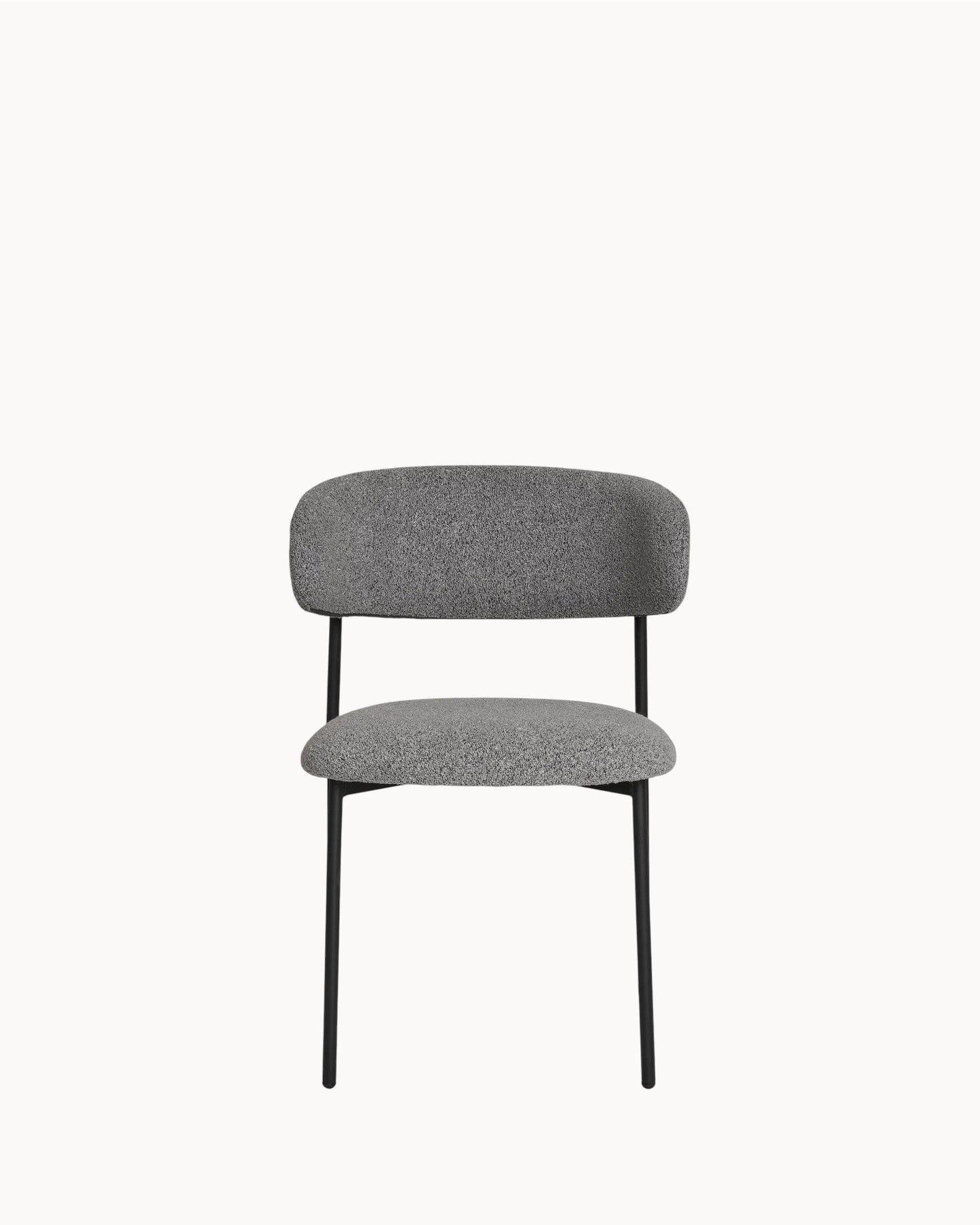 Mira Dining Chair Set – Light Gray Bouclé with Black Legs, 79.5 cm Height