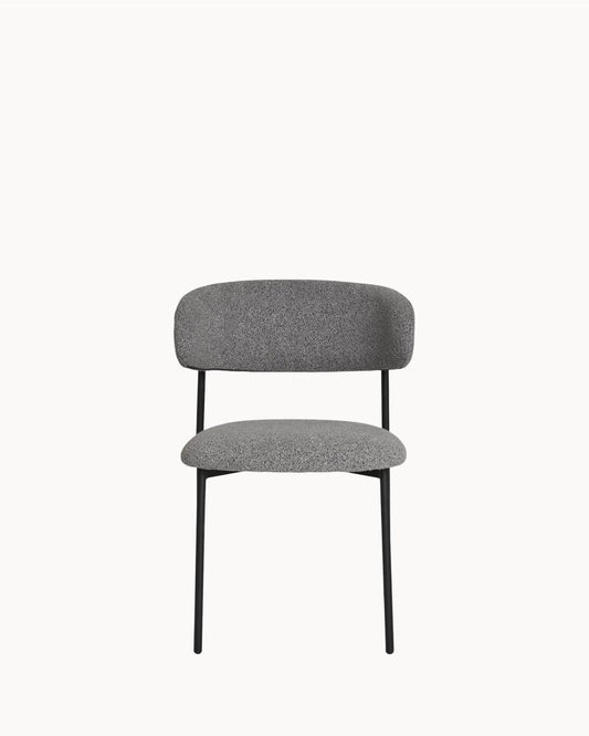 Mira Dining Chair Set – Light Gray Bouclé with Black Legs, 79.5 cm Height