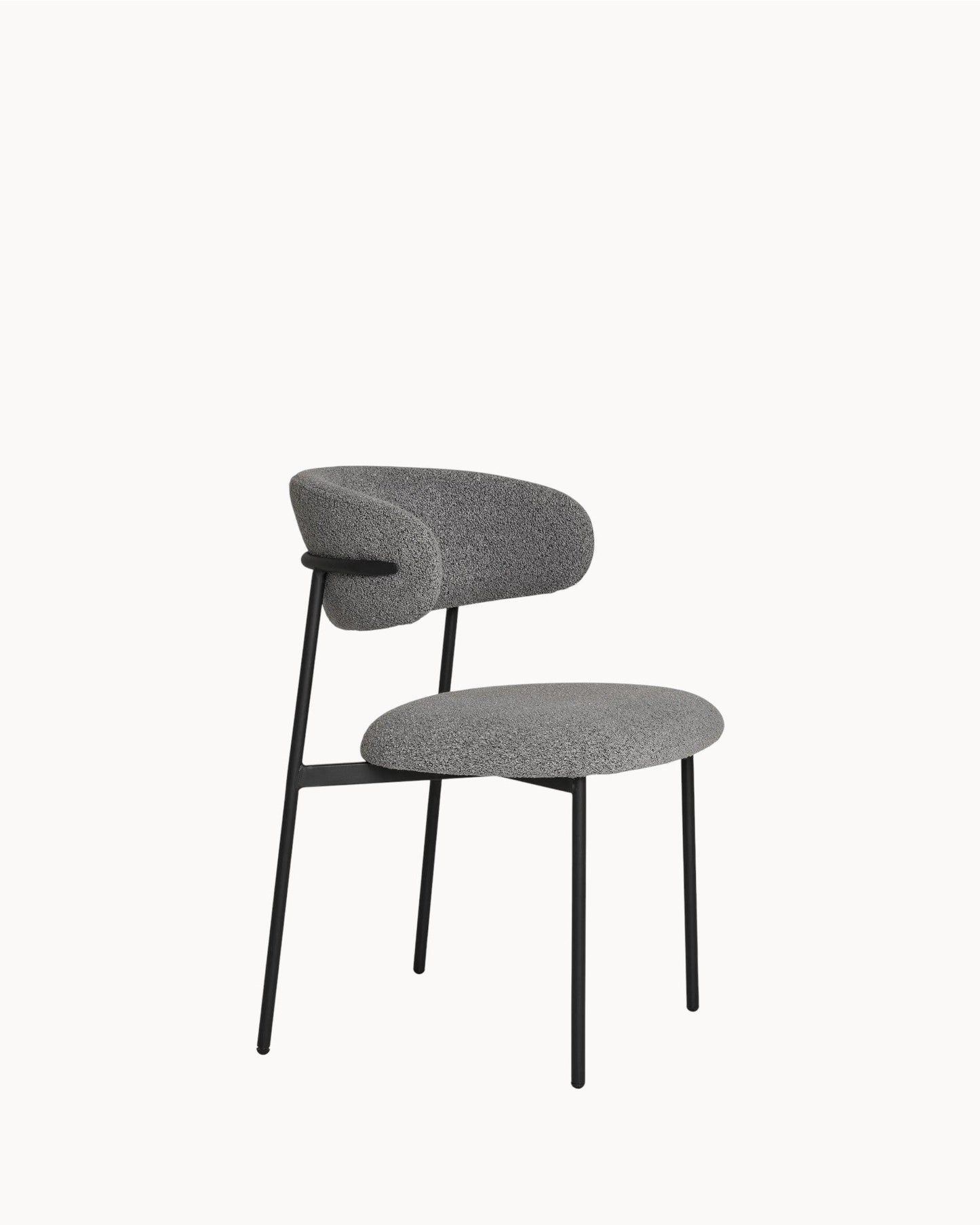 Mira Dining Chair Set – Light Gray Bouclé with Black Legs, 79.5 cm Height