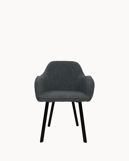 Set of 2 Modern Dining Chairs – Demi – Light Grey and Black Fabric with Metal Frame