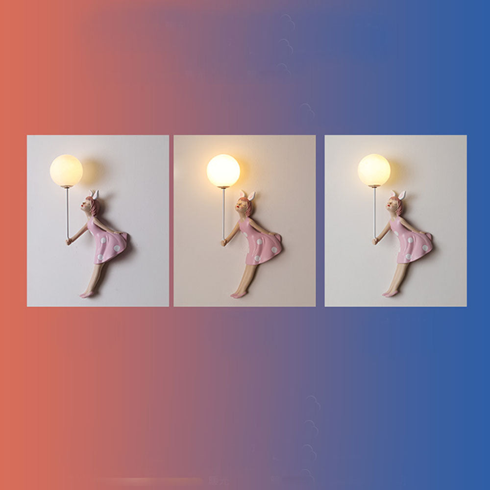 Aria Contemporary Pink Acrylic Balloon/Girl Shape Wall Lamp for Living Room