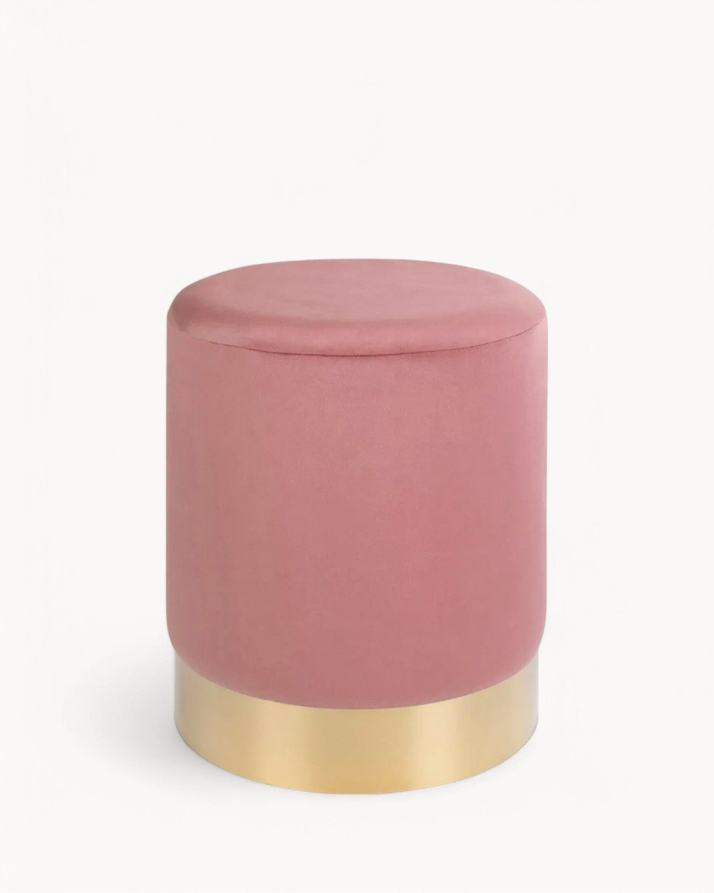 House Nordic – Pink Velvet Pouf with Brass-Colored Steel Accents, Ø34x43 cm