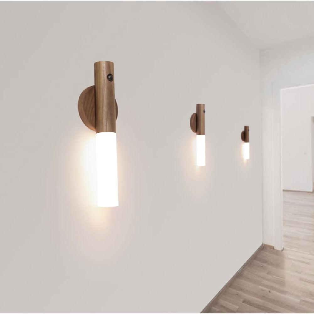 Contemporary LED Motion Sensor Lamp | Warm White Light, Wooden Design, USB Rechargeable