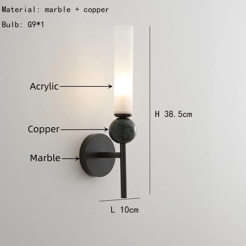 Modern Marble Wall Light in Gold or Black with Copper Accents, G9 LED 5W 3000K