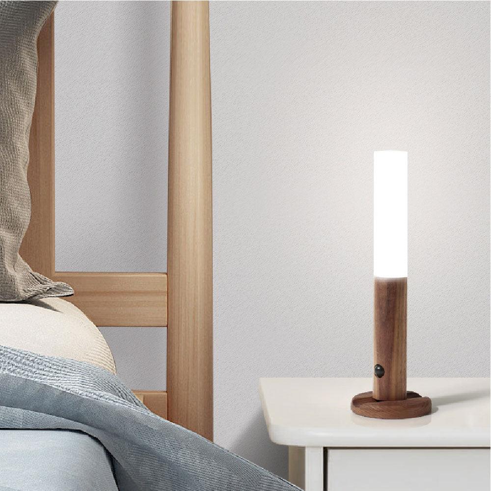 Contemporary LED Motion Sensor Lamp | Warm White Light, Wooden Design, USB Rechargeable