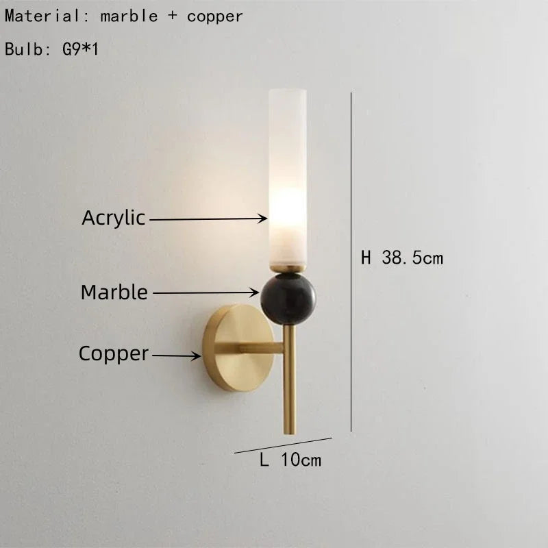 Modern Marble Wall Light in Gold or Black with Copper Accents, G9 LED 5W 3000K