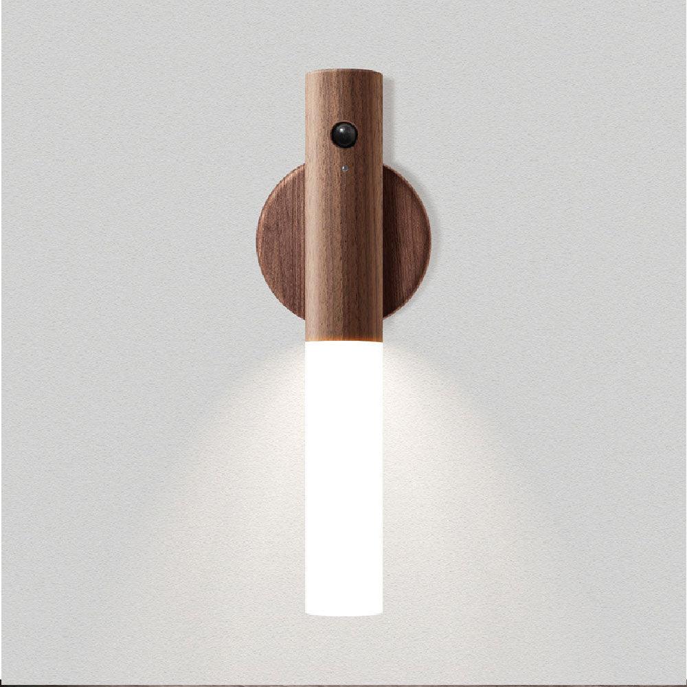 Contemporary LED Motion Sensor Lamp | Warm White Light, Wooden Design, USB Rechargeable