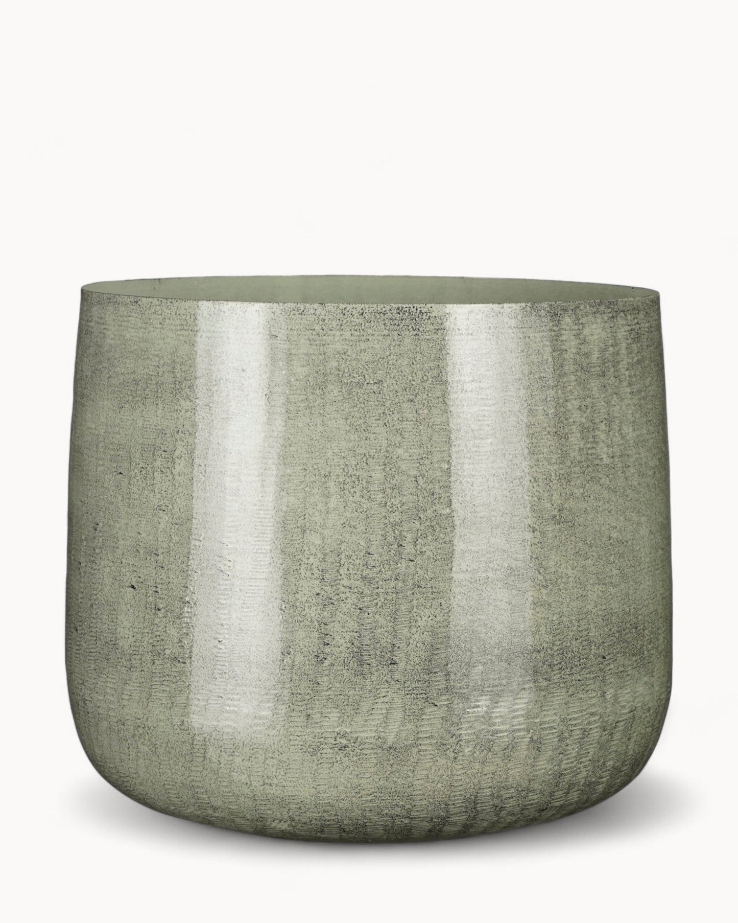 Mica Decorations Benson Flower Pot - Light Grey Metal - 32 cm Diameter x 27 cm Height