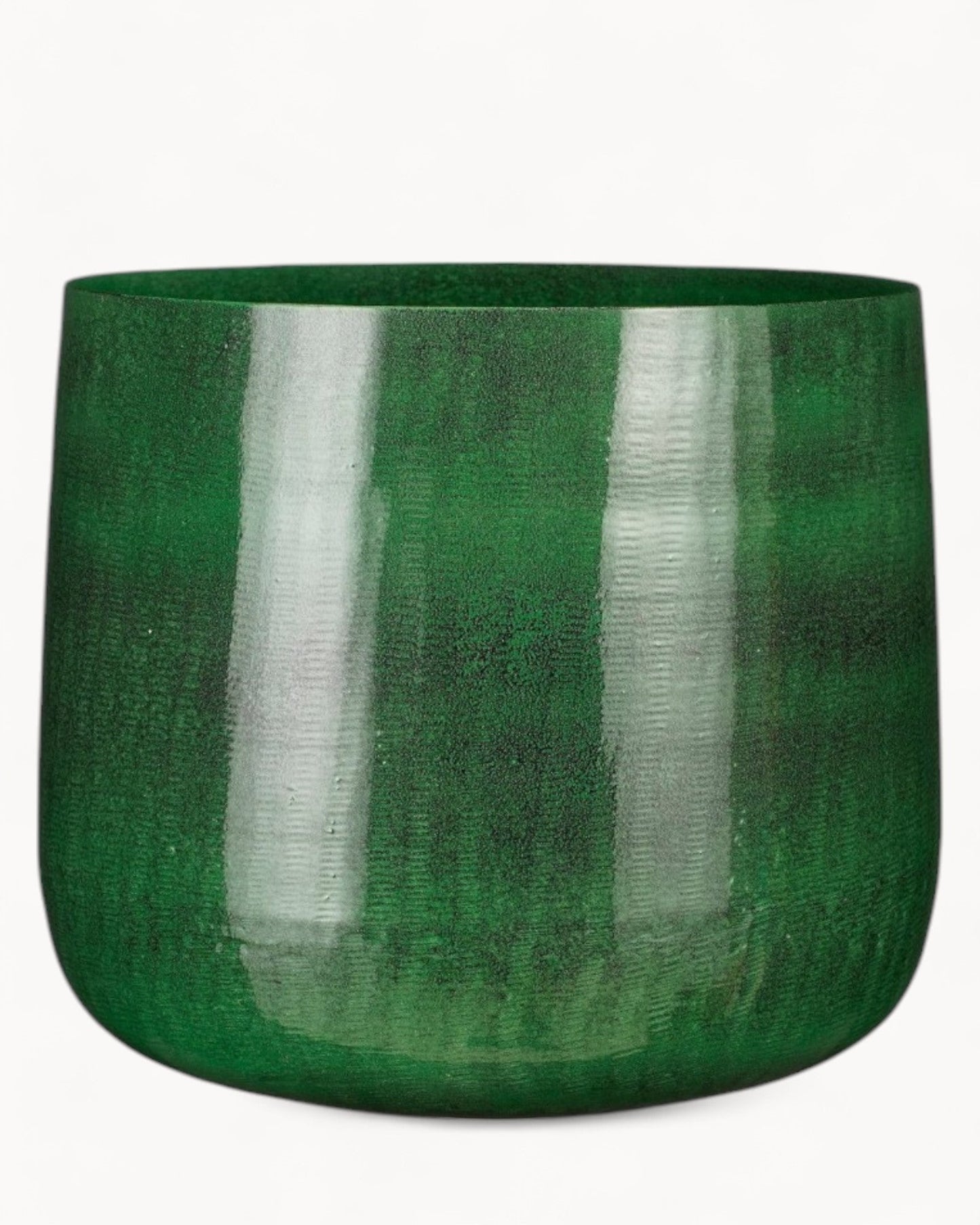 Mica Decorations – Dark Green Metal Flower Pot – 27 cm Height x 32 cm Diameter – Industrial Design