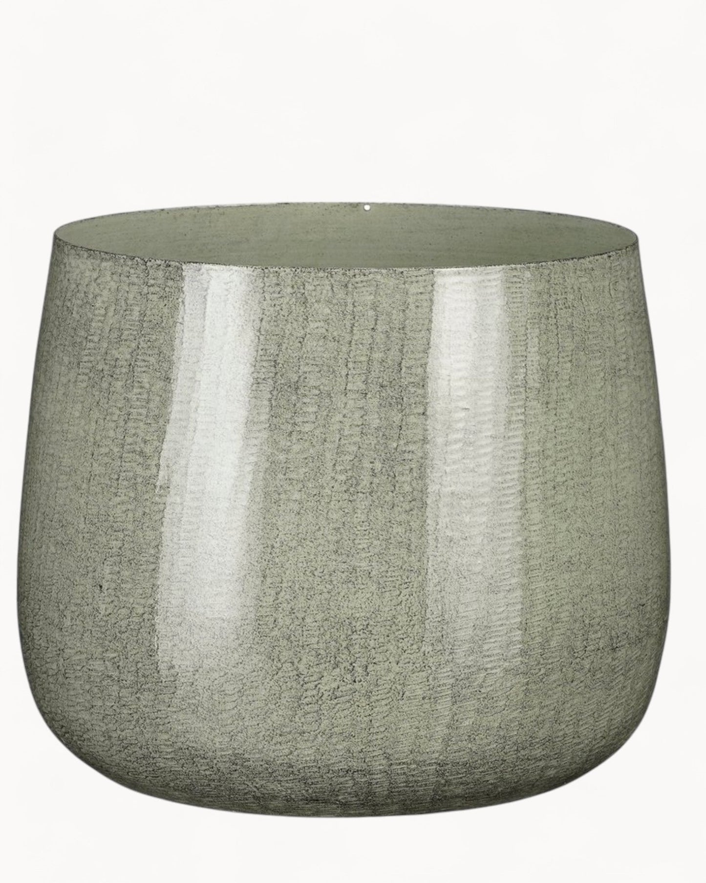 Mica Decorations Benson Flower Pot - Light Grey Metal - 24 cm Diameter, 22 cm Height