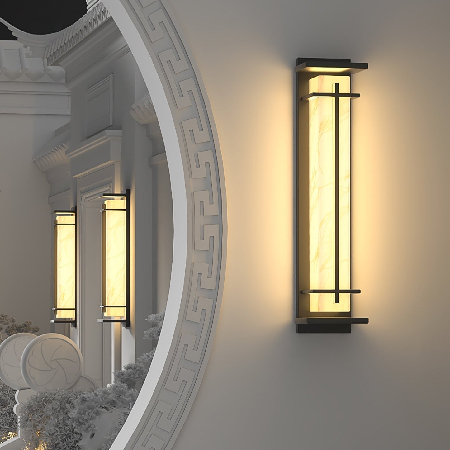 Ray Square Waterproof Outdoor Wall Lamp - Imitation Alabaster Finish