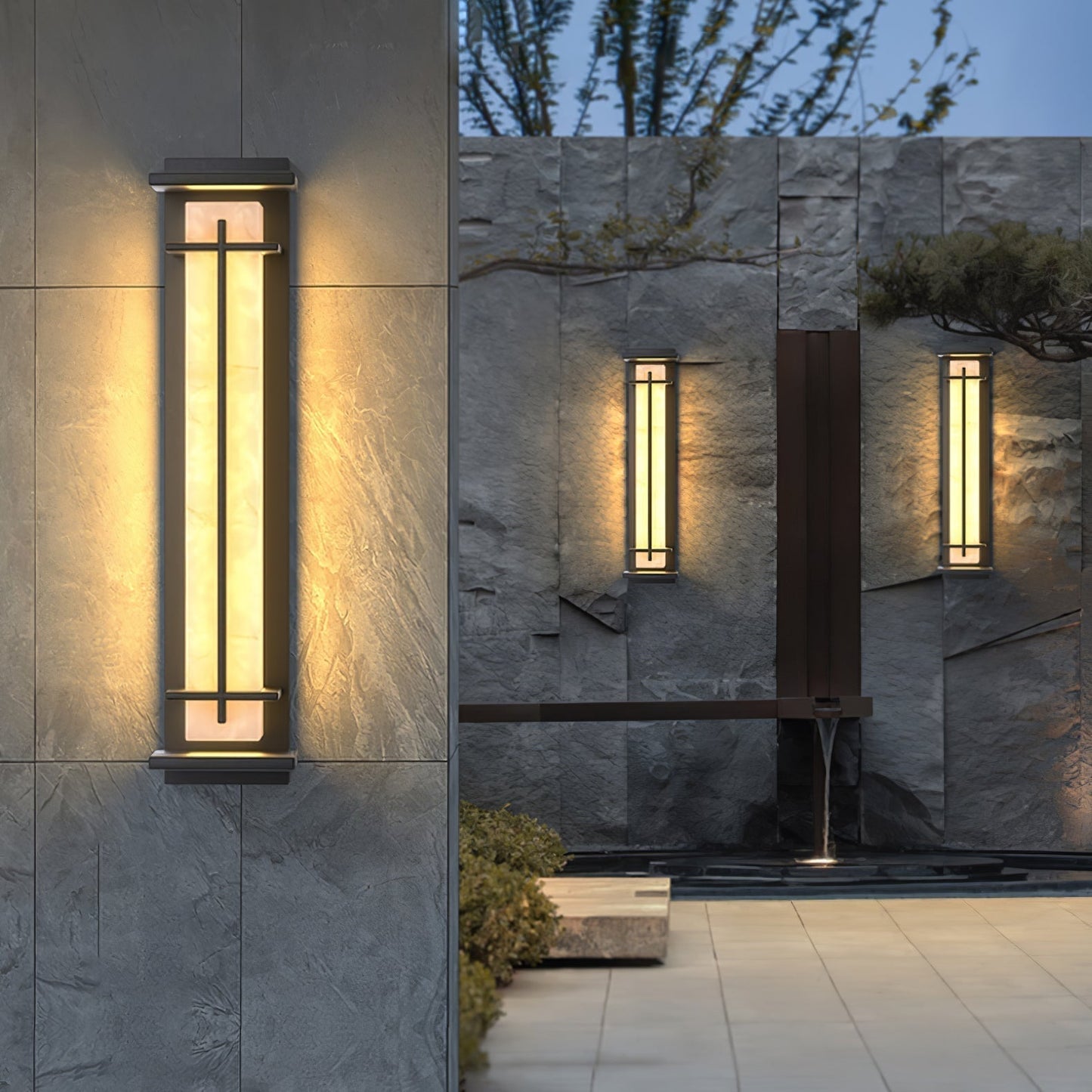 Ray Square Waterproof Outdoor Wall Lamp - Imitation Alabaster Finish