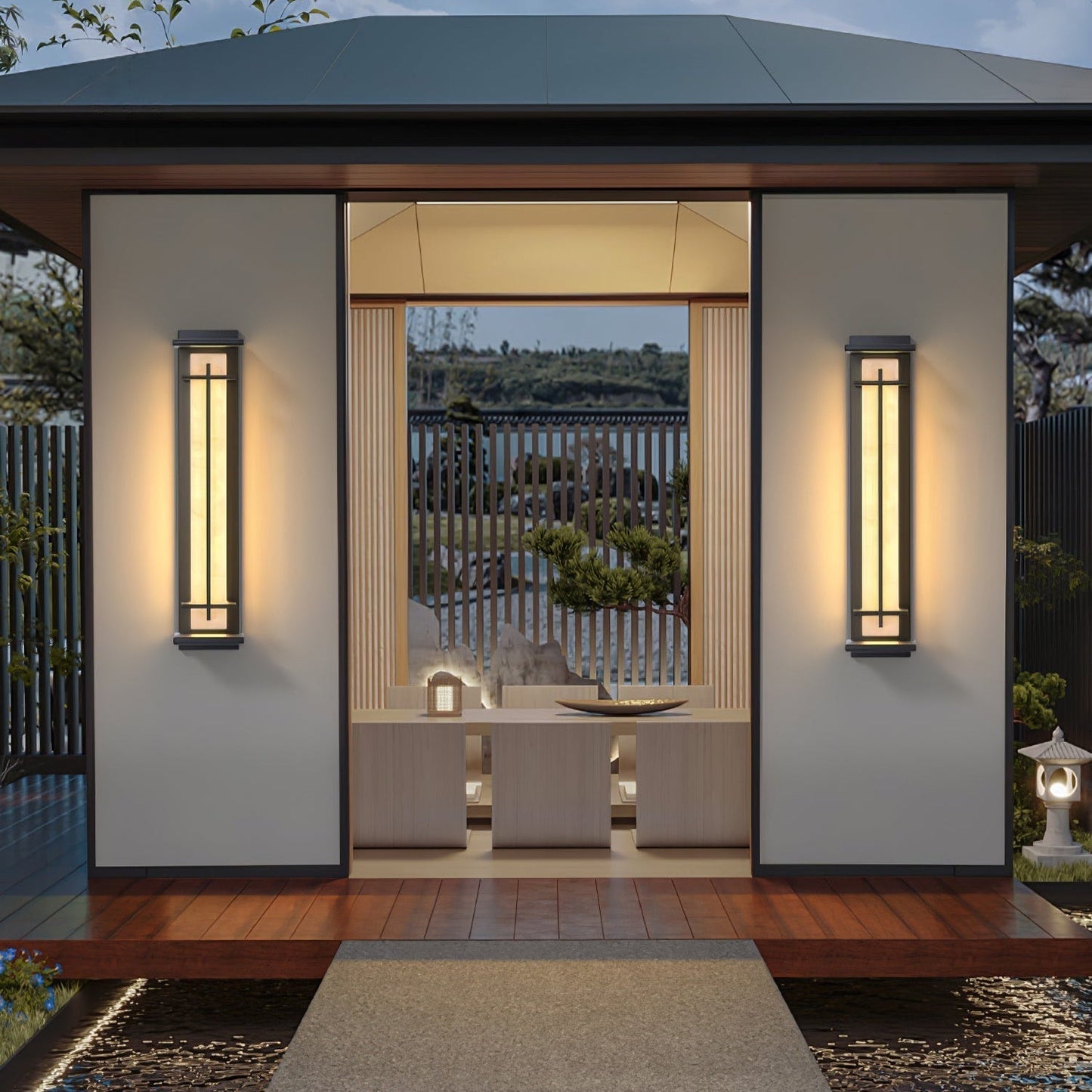 Ray Square Waterproof Outdoor Wall Lamp - Imitation Alabaster Finish