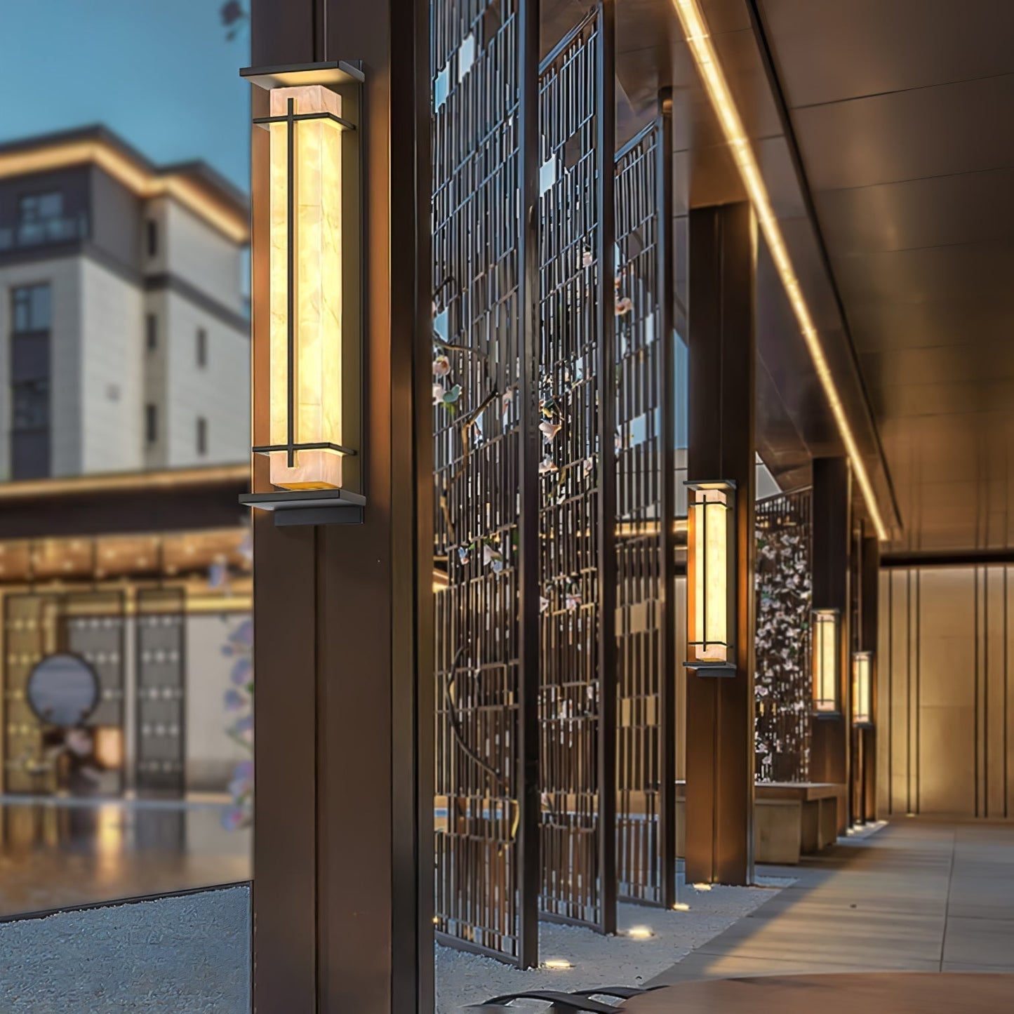 Ray Square Waterproof Outdoor Wall Lamp - Imitation Alabaster Finish