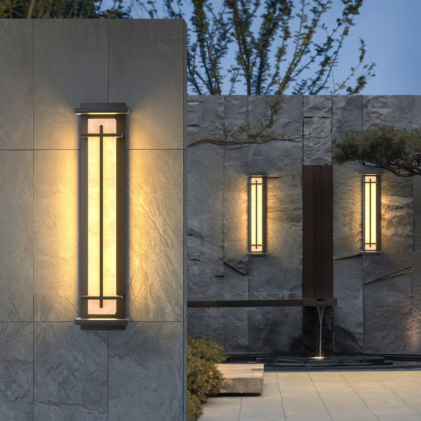 Ray Square Waterproof Outdoor Wall Lamp - Imitation Alabaster Finish