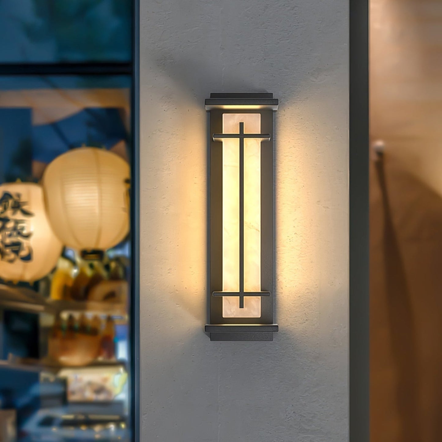 Ray Square Waterproof Outdoor Wall Lamp - Imitation Alabaster Finish