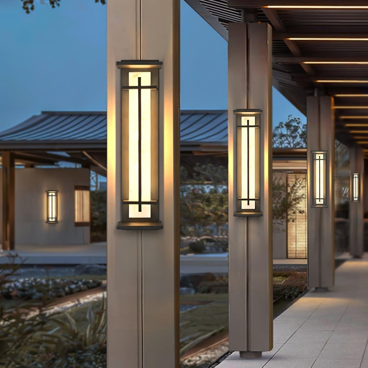 Ray Square Waterproof Outdoor Wall Lamp - Imitation Alabaster Finish