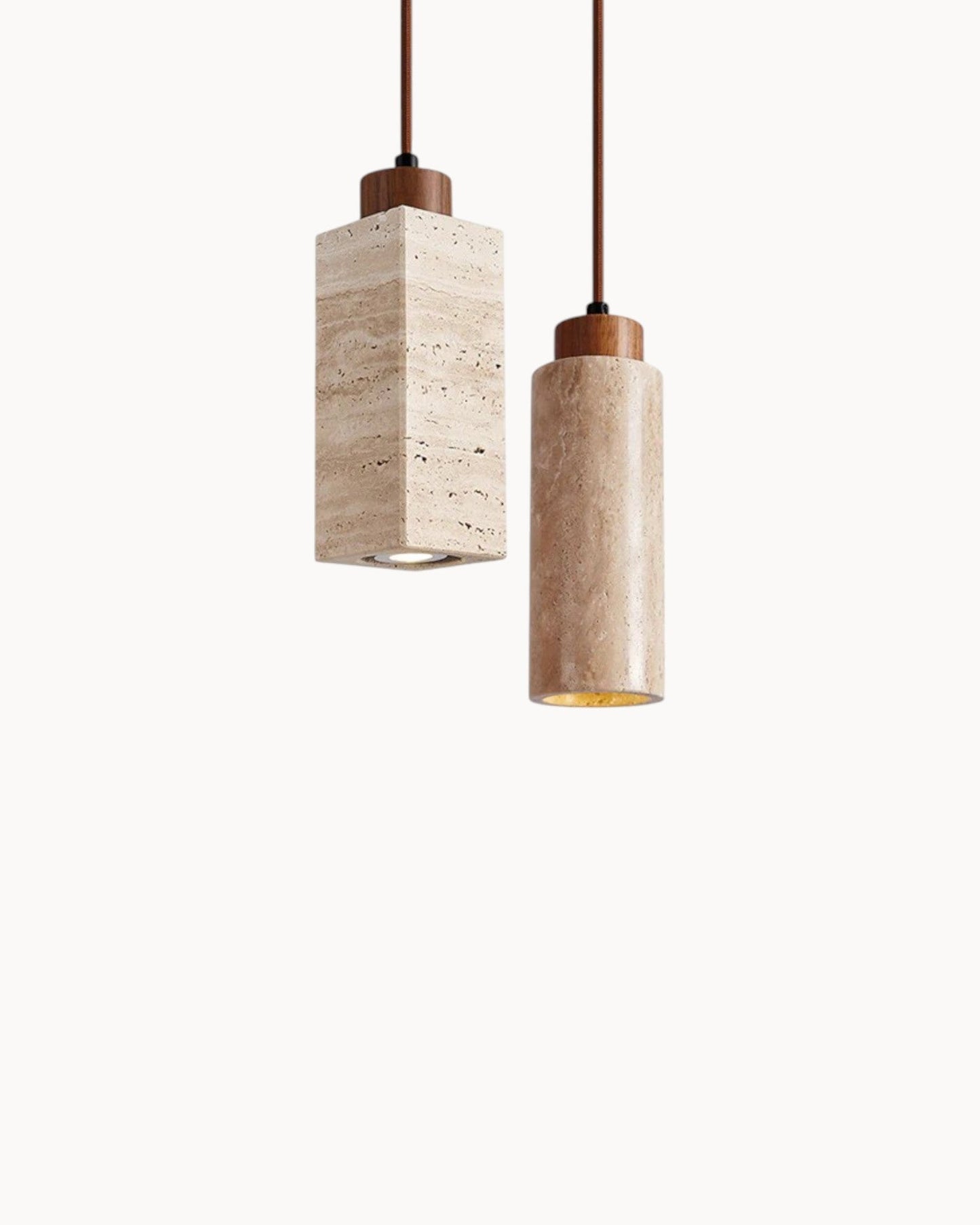 Gerini – Set of Pendant Lights Crafted from Travertine with Walnut Accents