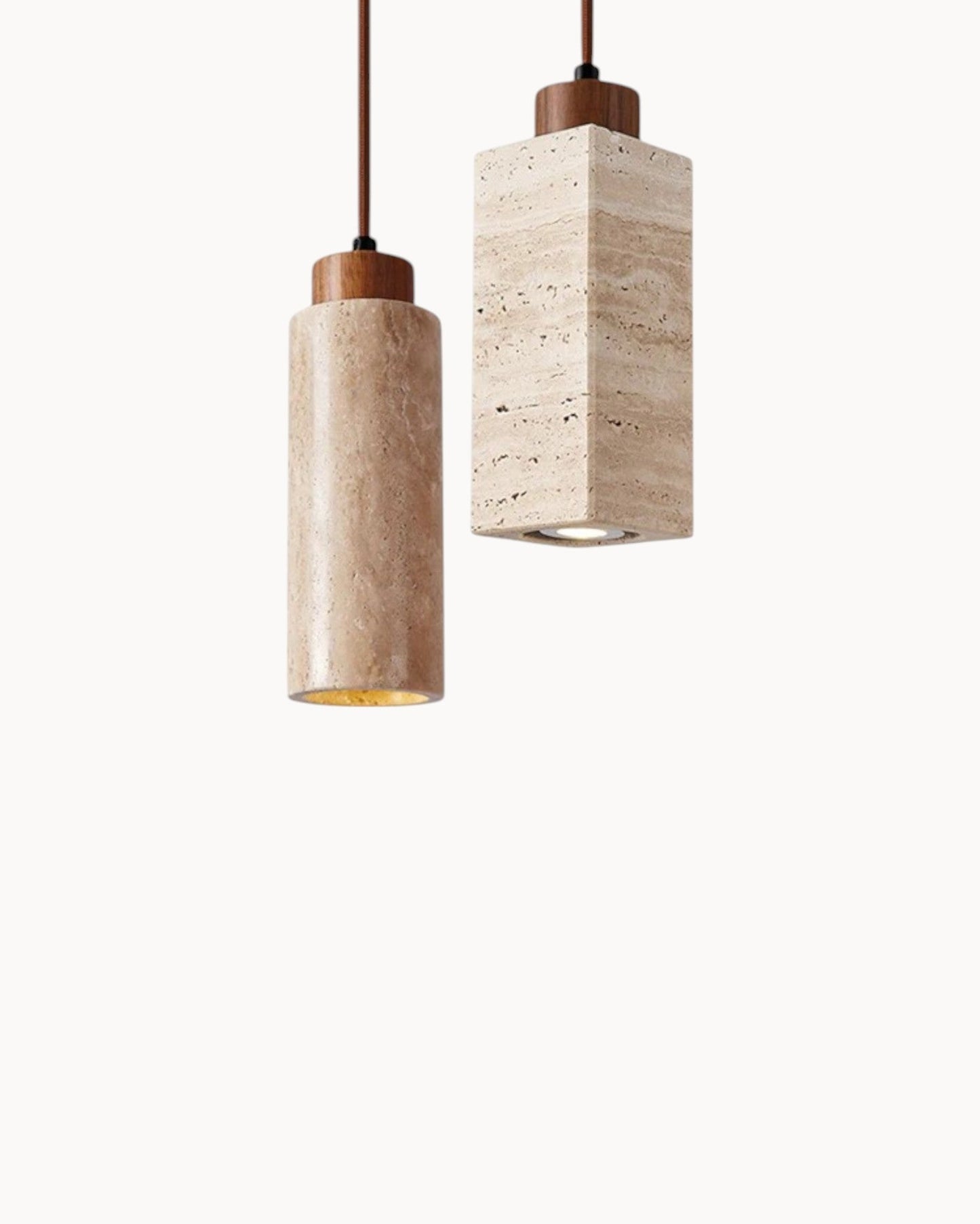 Gerini – Set of Pendant Lights Crafted from Travertine with Walnut Accents