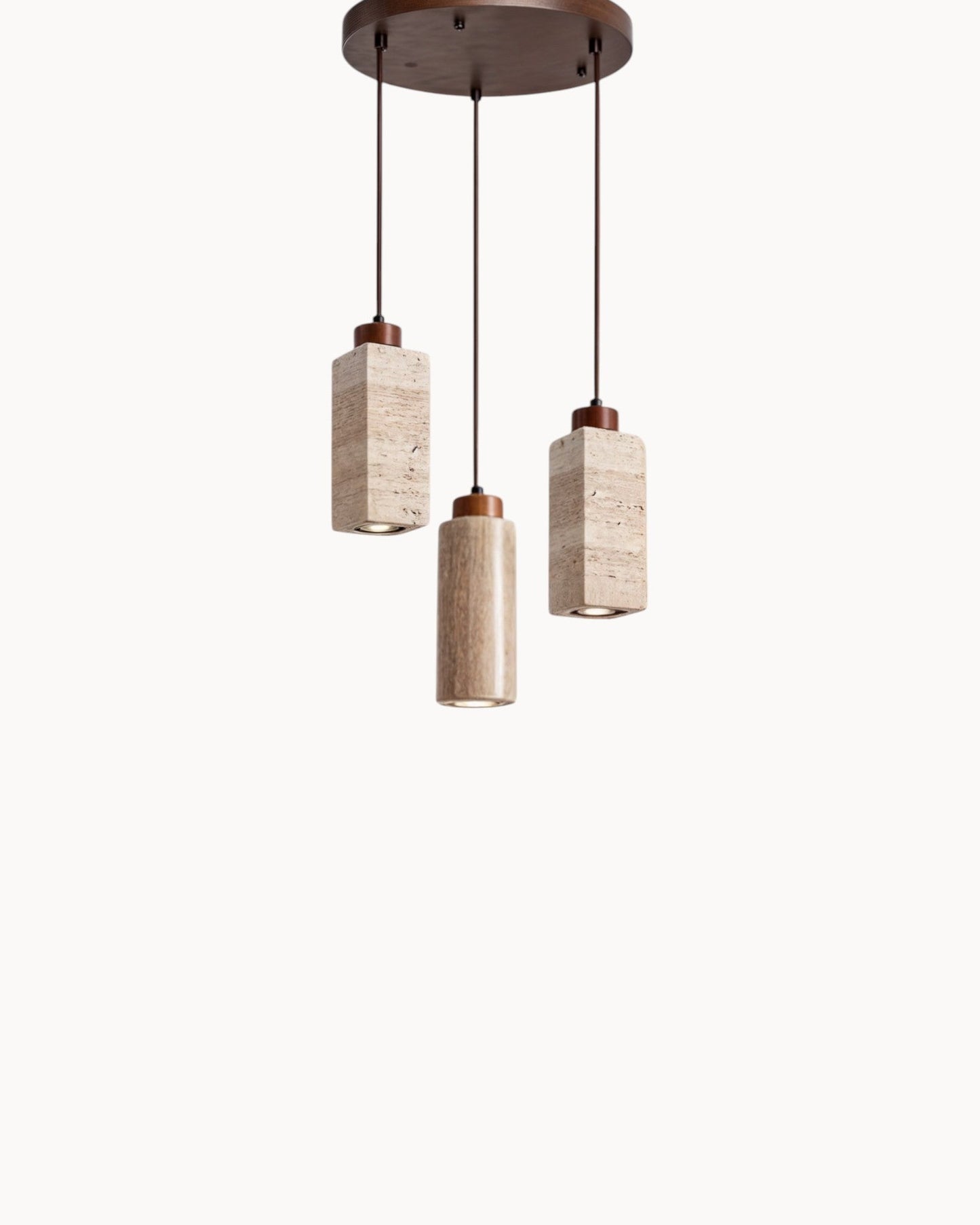 Gerini – Set of Pendant Lights Crafted from Travertine with Walnut Accents