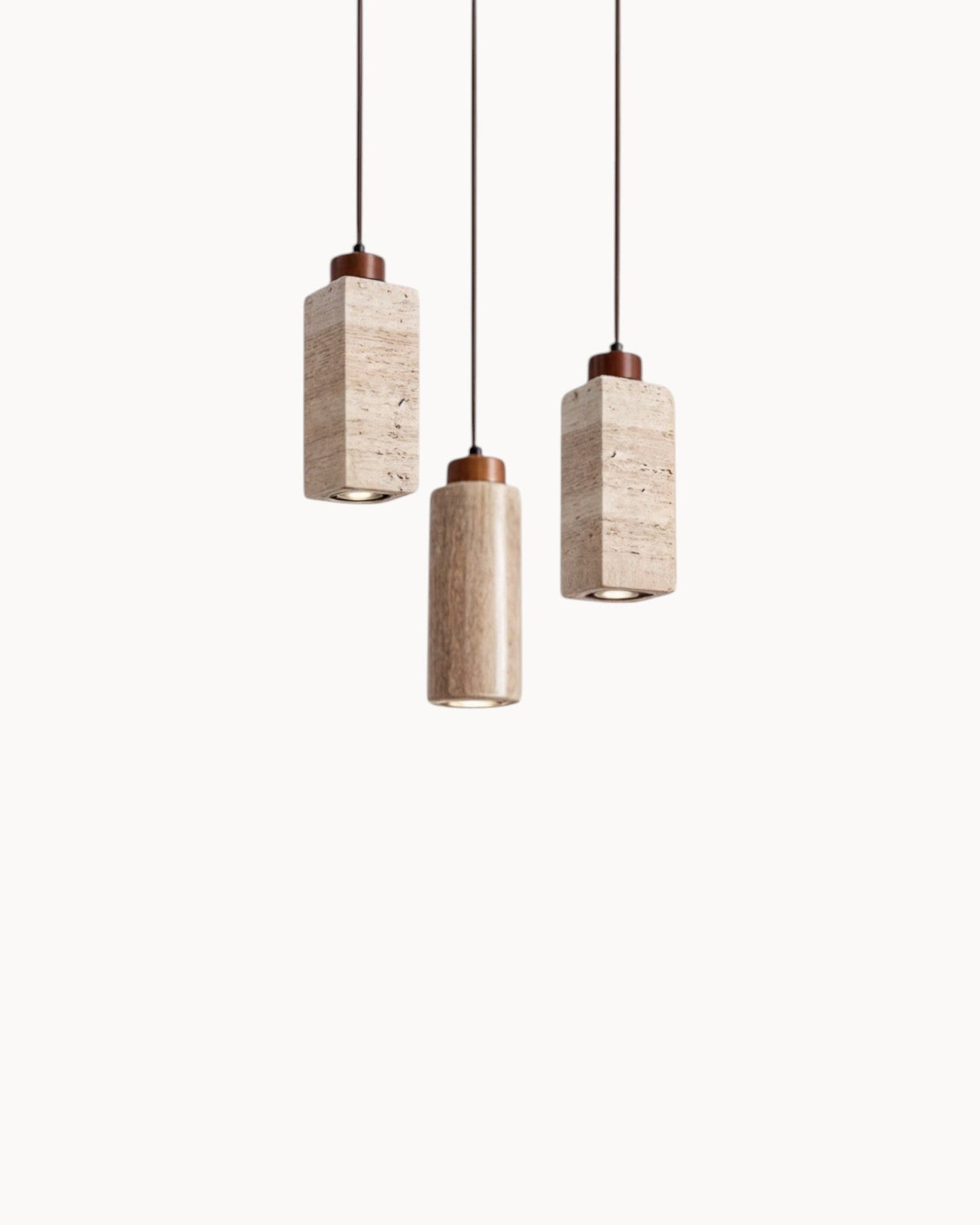 Gerini – Set of Pendant Lights Crafted from Travertine with Walnut Accents