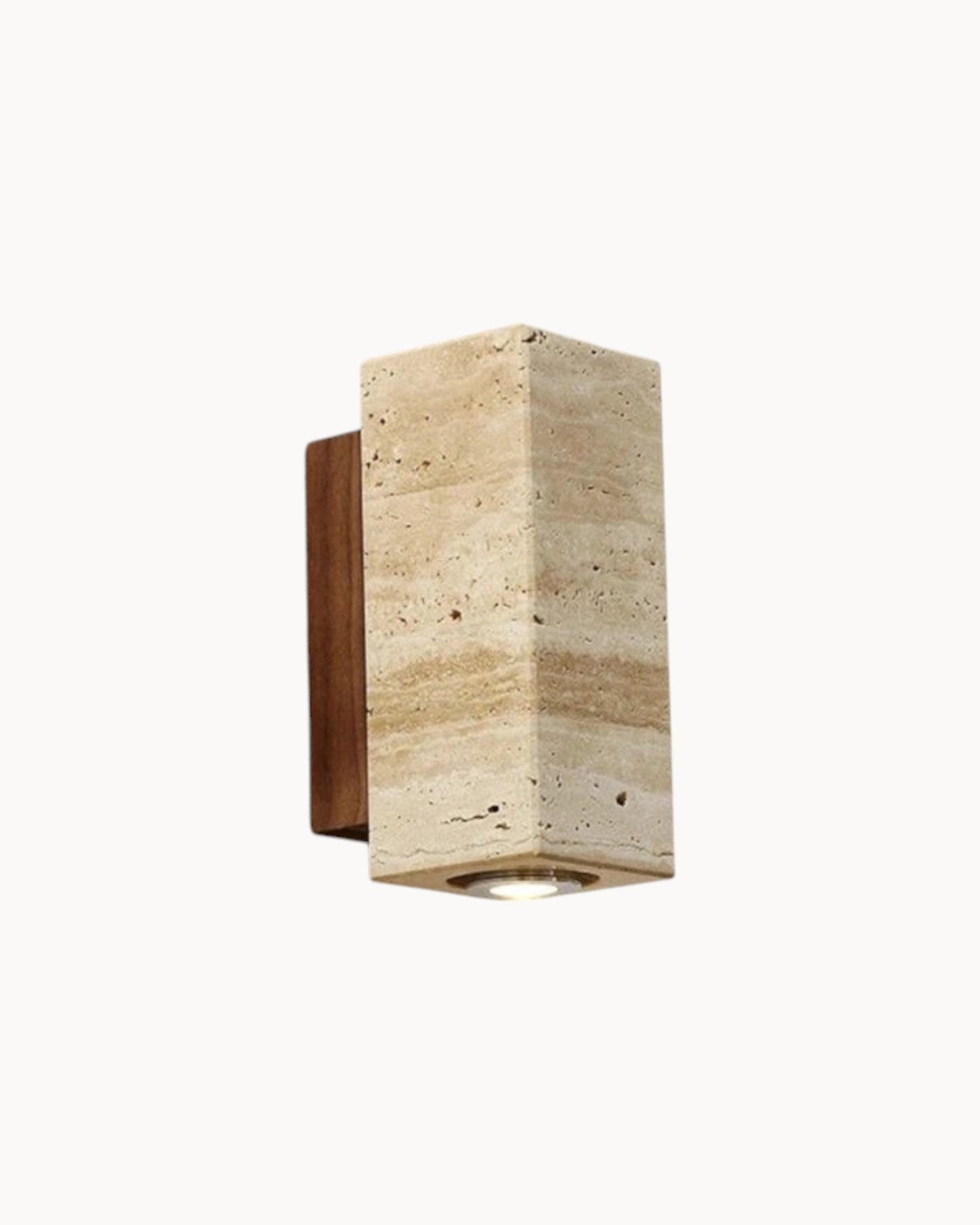 Gerini Square Wall Light – Natural Stone Travertine with Wooden Base – E27