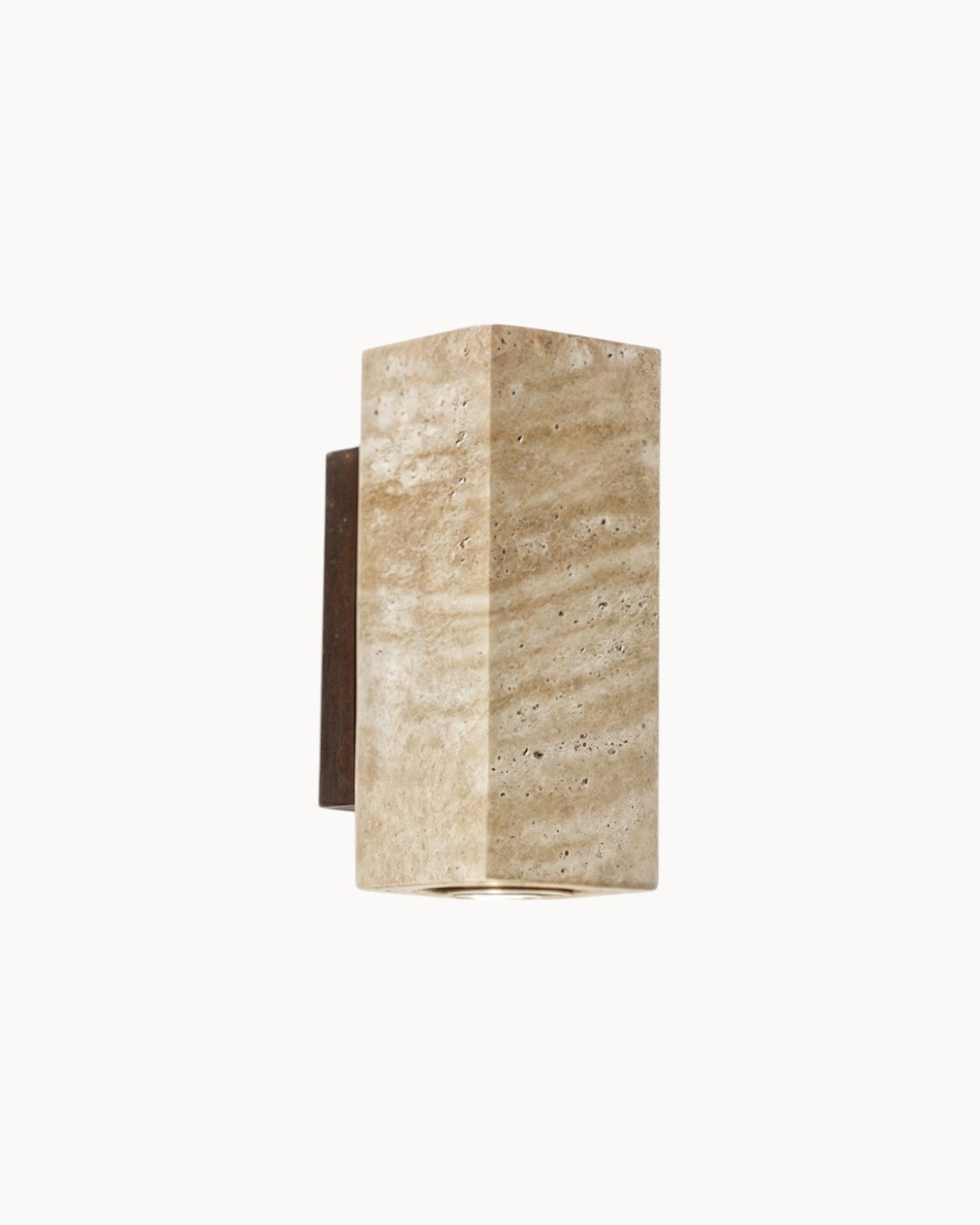 Gerini Square Wall Light – Natural Stone Travertine with Wooden Base – E27