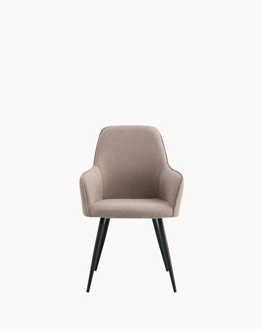 Set of 2 Harbo Dining Chairs – Stone Fabric Upholstery with Black Metal Legs