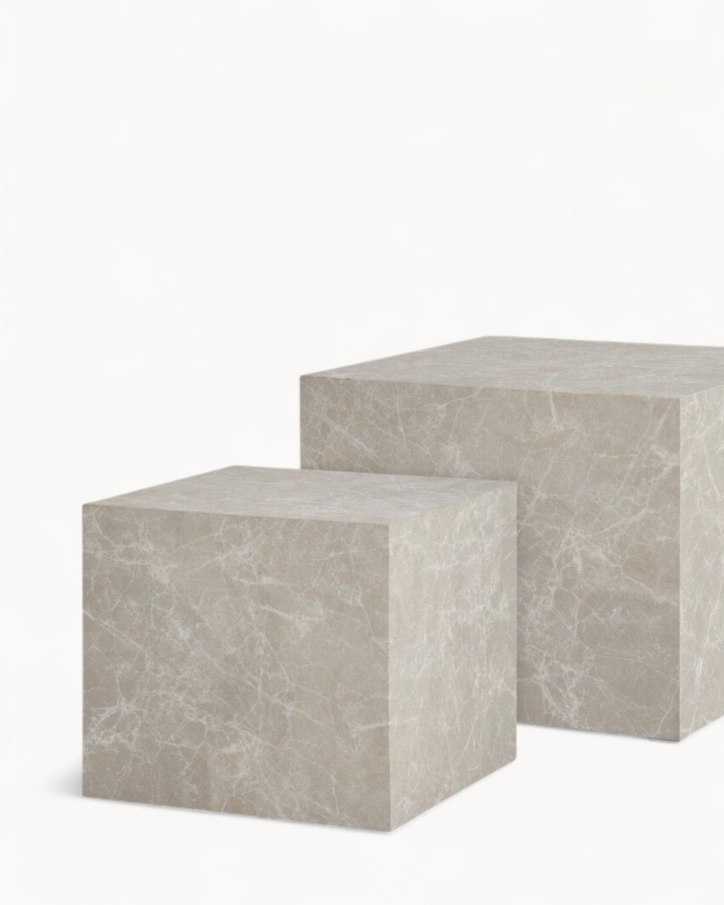 Prague Side Table - Beige Marble Finish - 40 x 40 x 45 cm