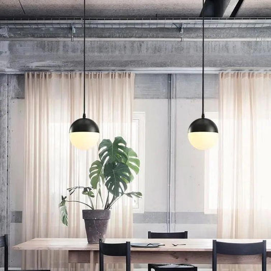 Modern Globe Pendant Light - Frosted Glass Loft Lamp in Black