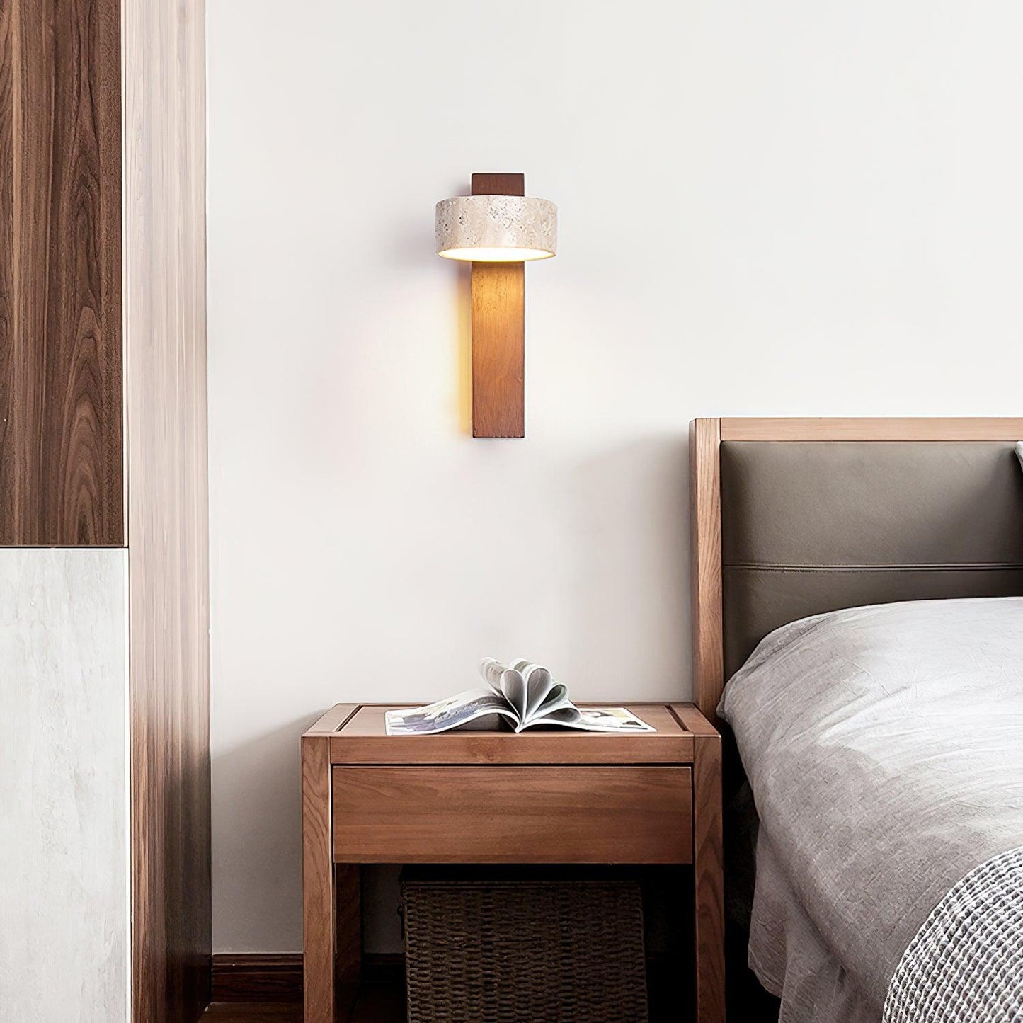 Jovan Travertine and Wood Wall Light