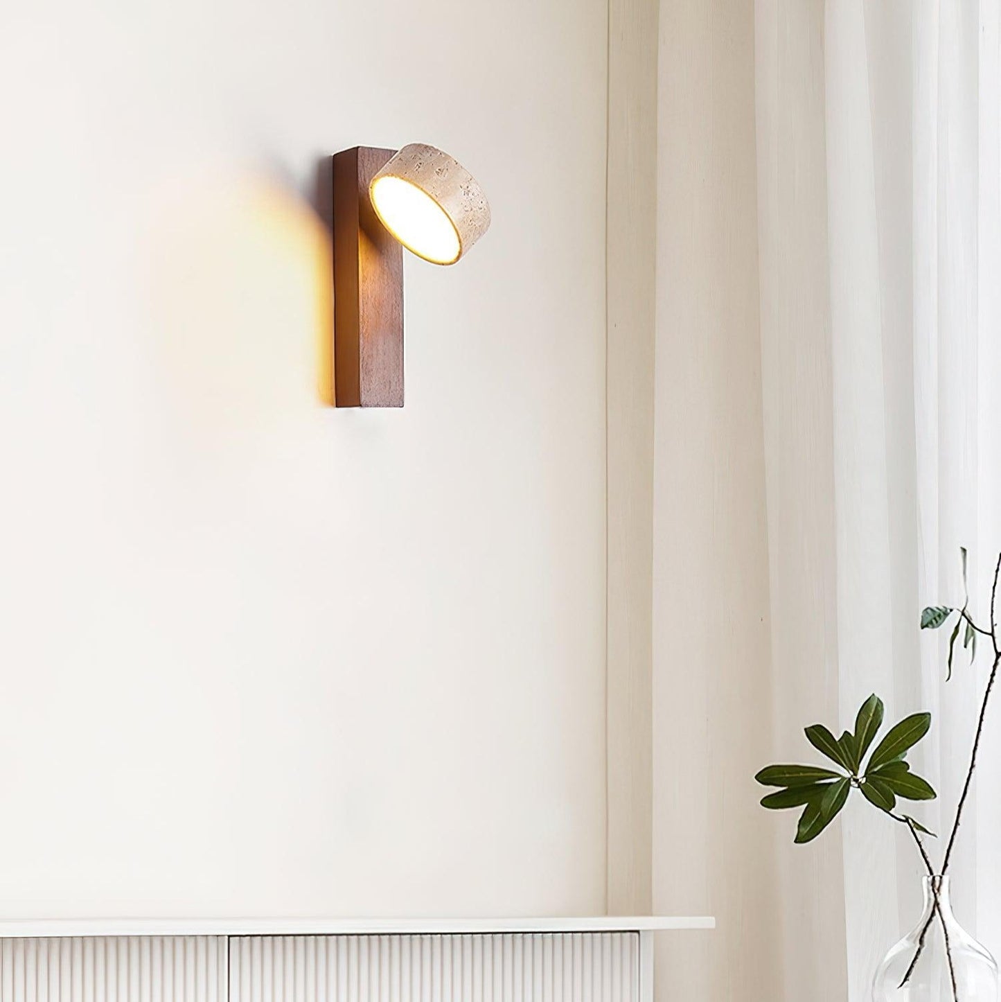 Jovan Travertine and Wood Wall Light