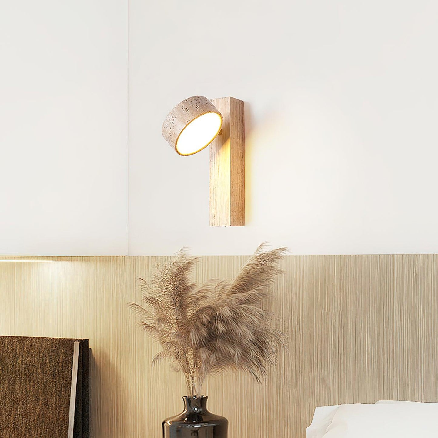 Jovan Travertine and Wood Wall Light