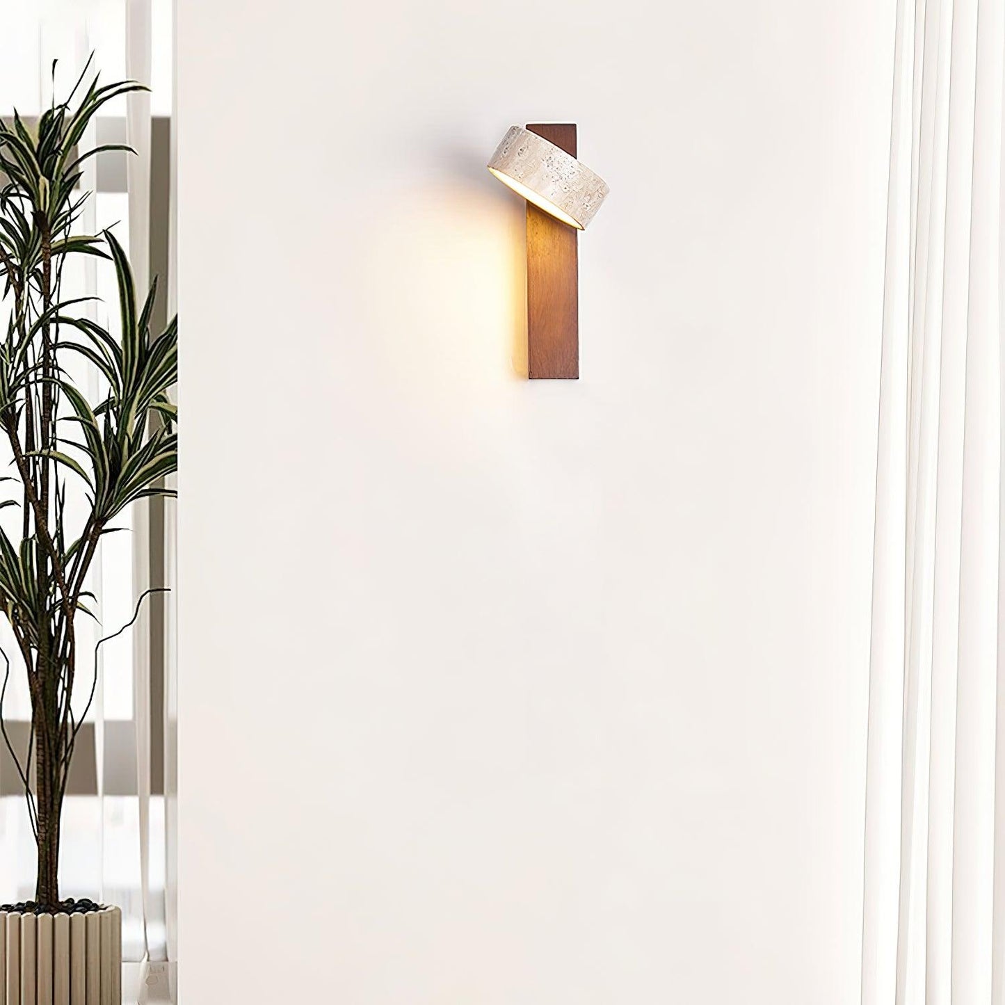 Jovan Travertine and Wood Wall Light