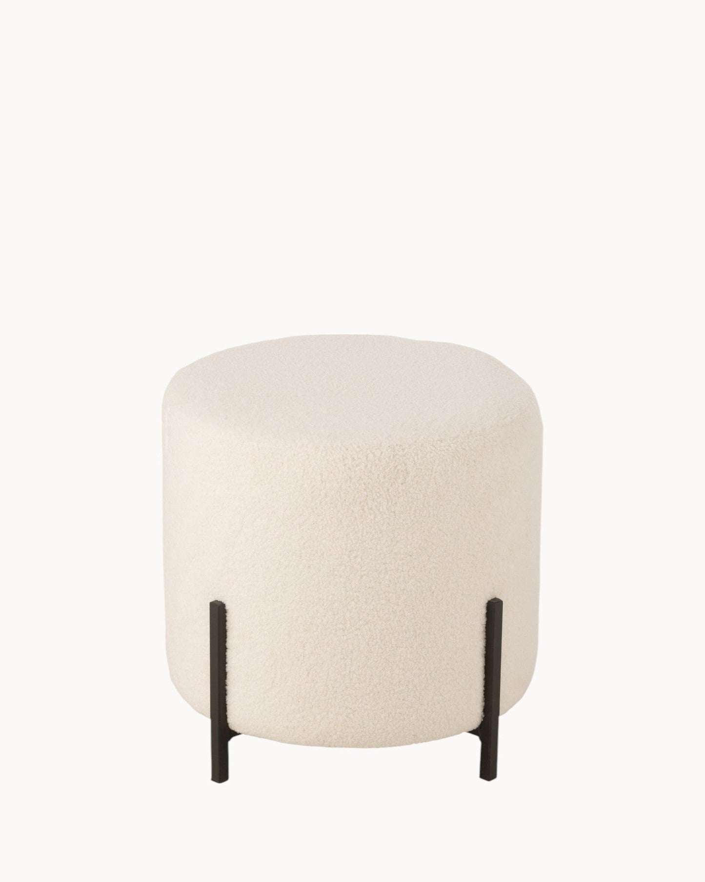 J-Line White Fabric Pouf with Sheepskin Appearance – 41 cm Height