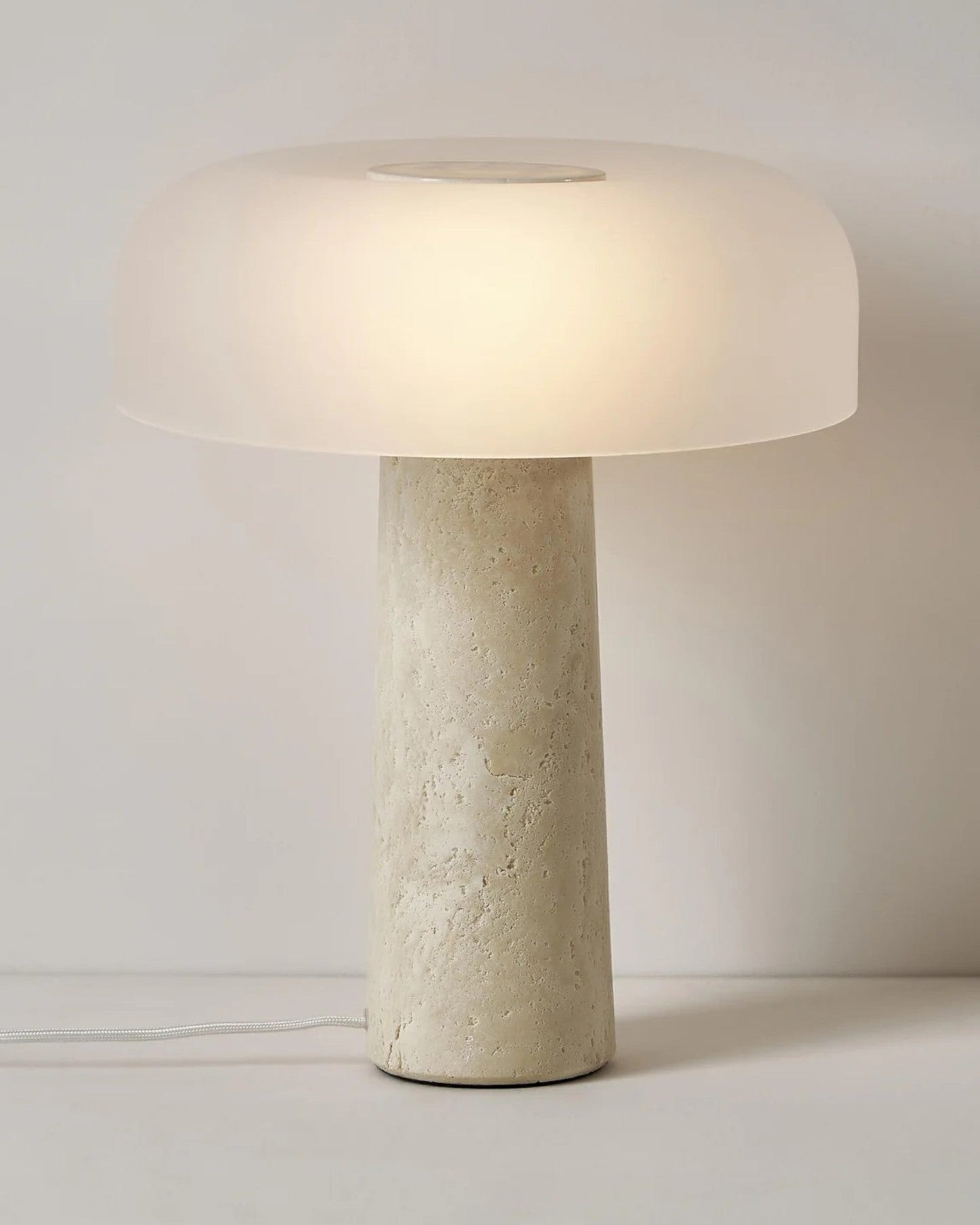 Carla Table Lamp – White Glass with Brown Marble Base – 32cm Diameter
