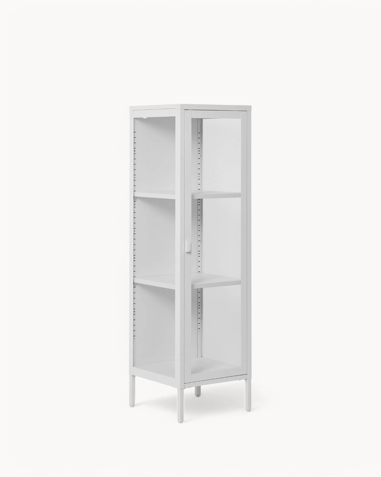Brisbane Slim Glass Door Display Cabinet – 140 cm – White Steel Frame