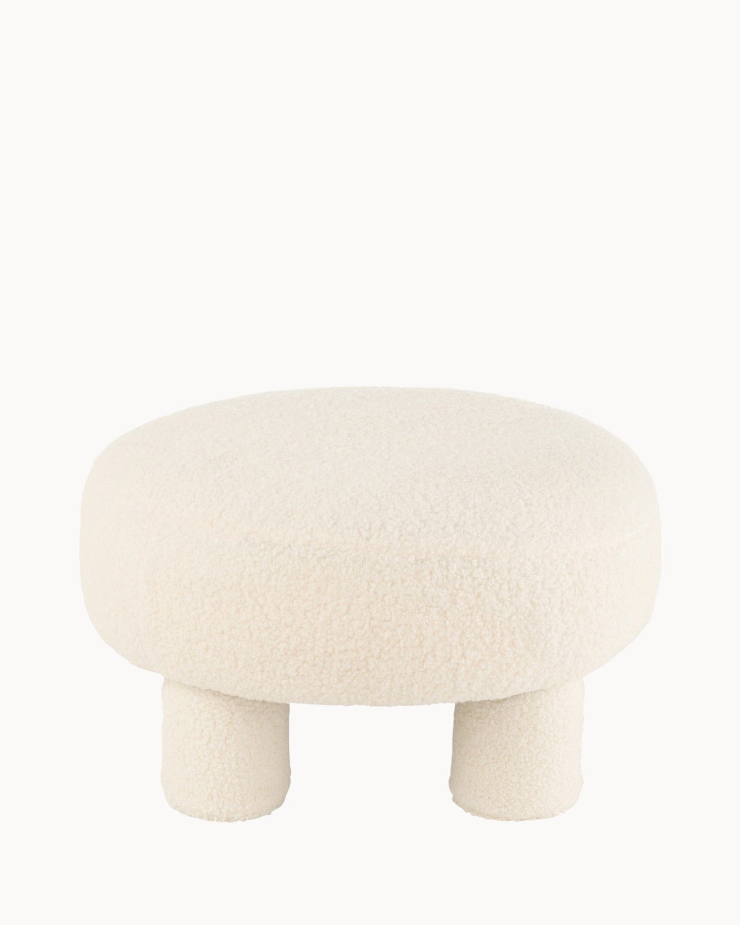 Teddy Charm Pouf – White Fabric, 52 cm Diameter x 28 cm Height