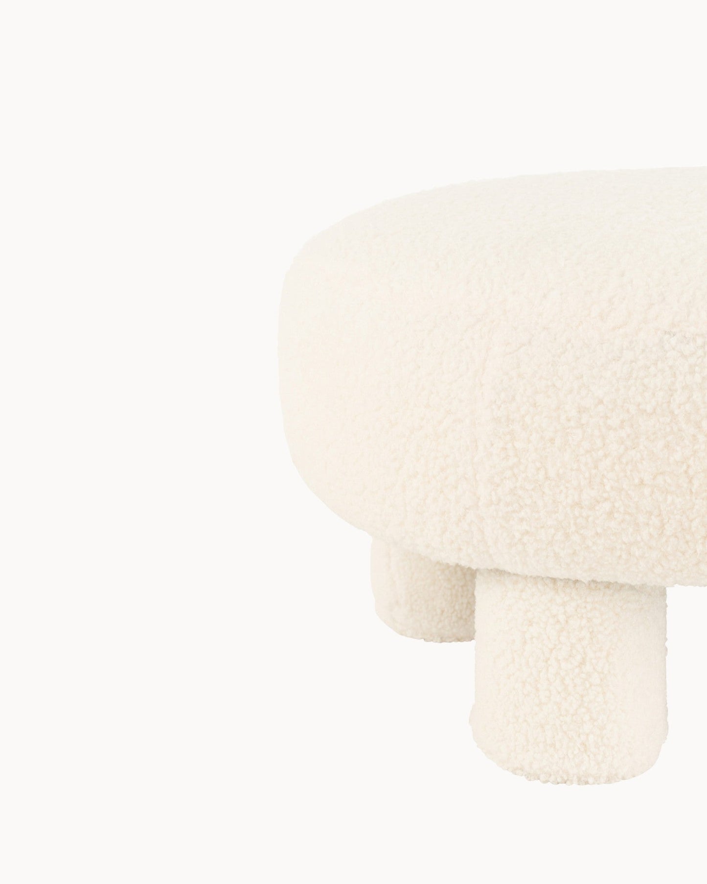 Teddy Charm Pouf – White Fabric, 52 cm Diameter x 28 cm Height