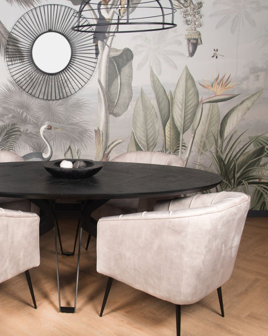 Chester Dining Chair - HSM Collection - White and Black Fabric with Metal Frame