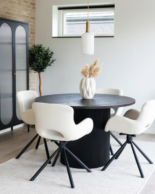 Set of 2 Amorim Swivel Chairs – Off-White Bouclé Upholstery with Metal Legs, 82.5 cm