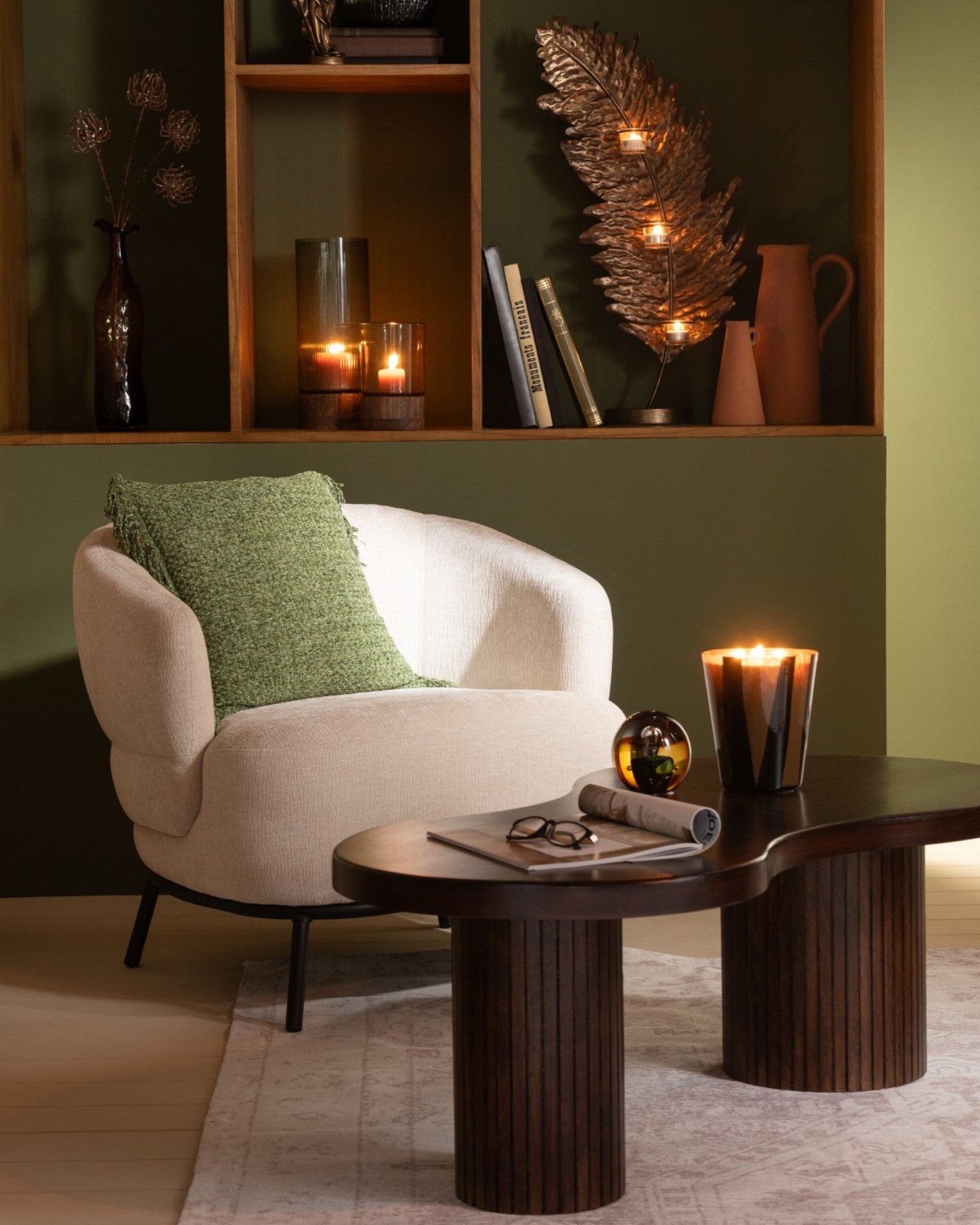 J-Line Mars Lounge Chair – Beige with Wood & Foam, 76 cm Height