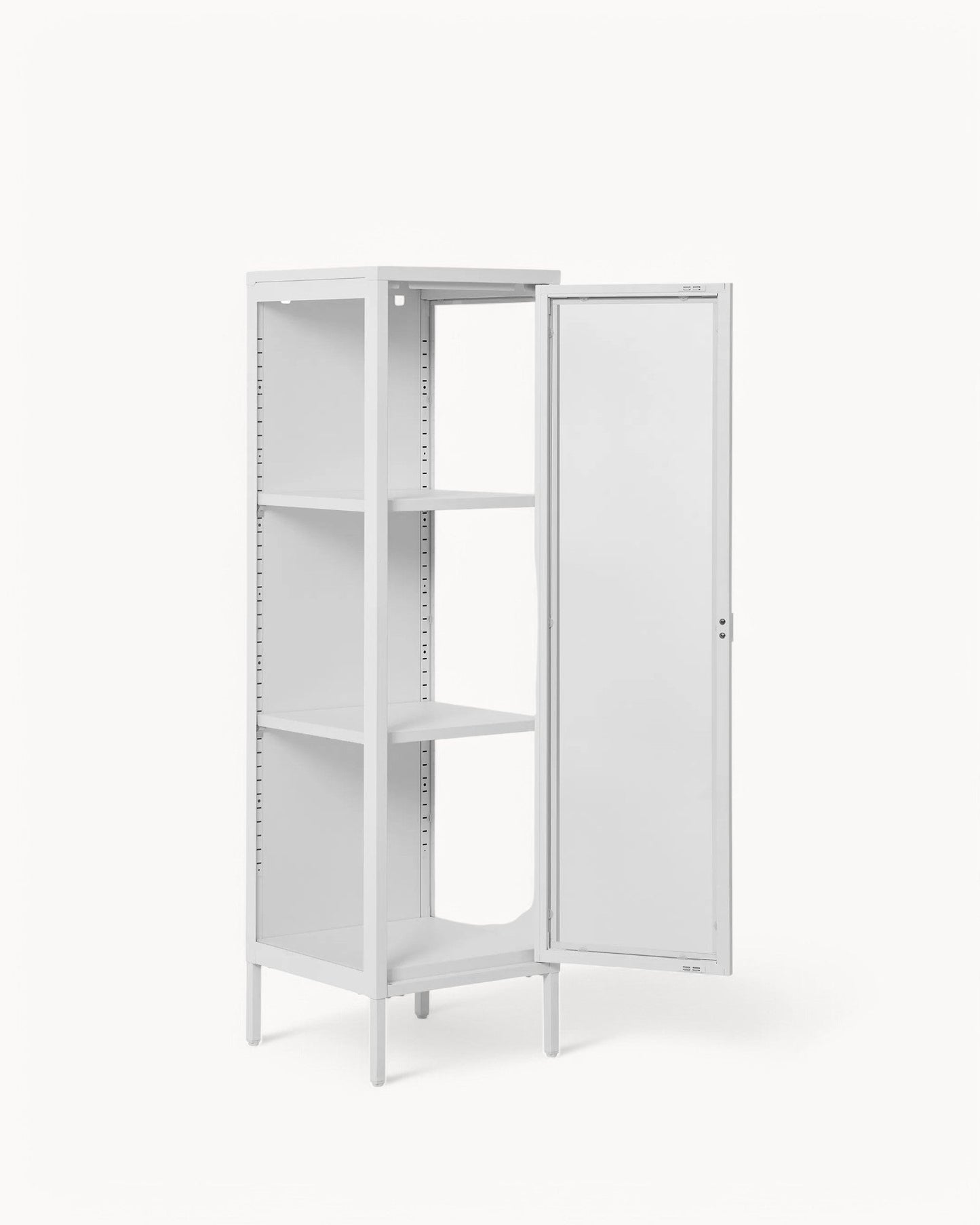 Brisbane Slim Glass Door Display Cabinet – 140 cm – White Steel Frame