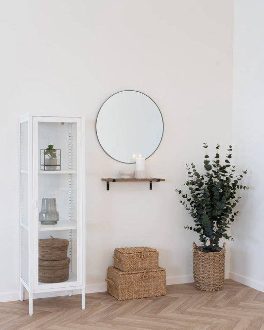 Brisbane Slim Glass Door Display Cabinet – 140 cm – White Steel Frame