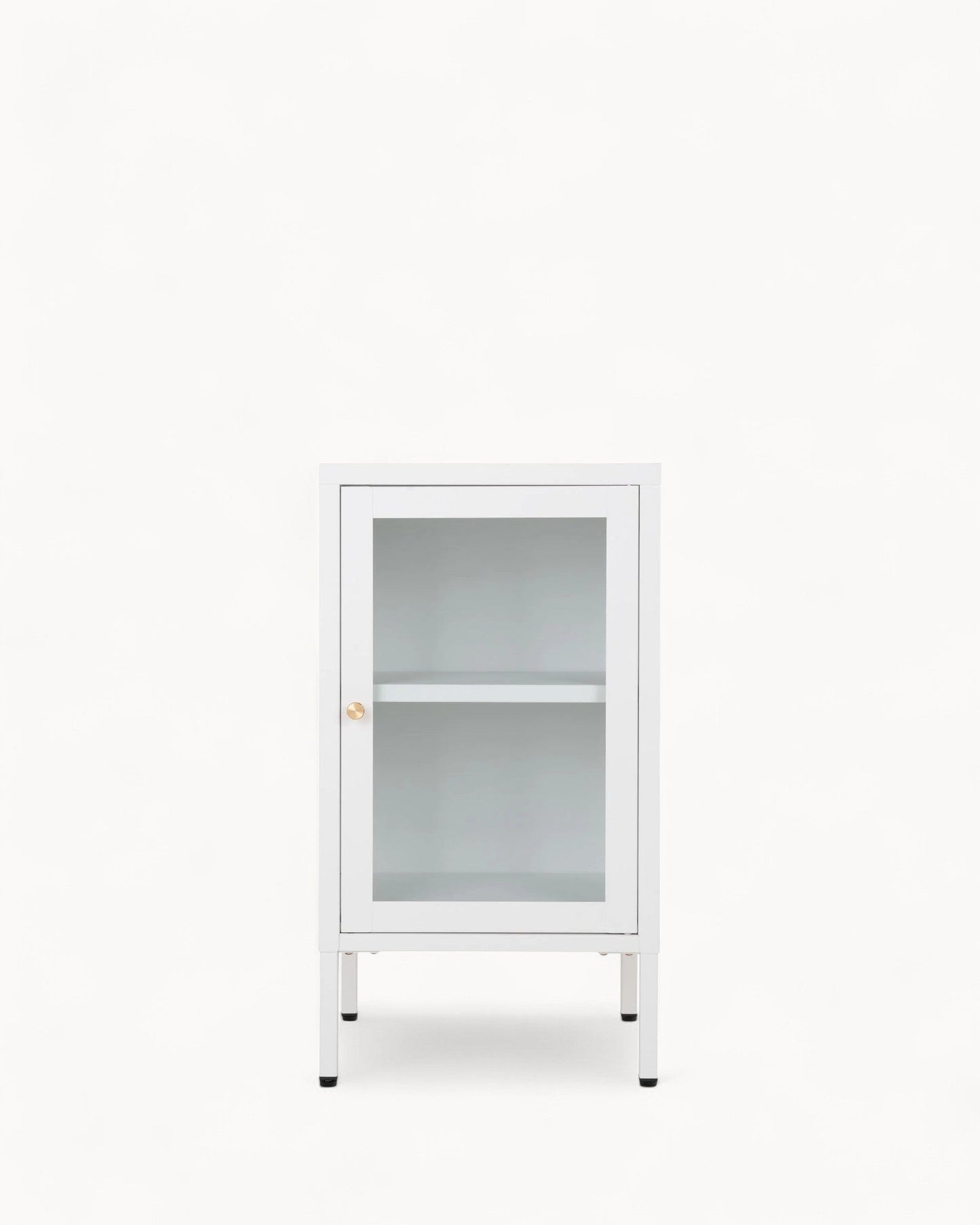 Dalby Modern White Metal Cabinet with Glass Door – 38x35x70 cm